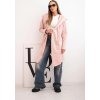 Pudrový ležérní dámský asymetrický kardigan s kapucí a kapsami