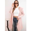 Pudrový ležérní dámský asymetrický kardigan s kapucí a kapsami