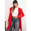 Červený ležérní dámský asymetrický kardigan s kapucí a kapsami