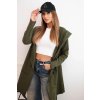 Khaki ležérní dámský asymetrický kardigan s kapucí a kapsami
