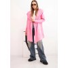 Růžový ležérní dámský asymetrický kardigan s kapucí a kapsami