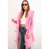 Růžový ležérní dámský asymetrický kardigan s kapucí a kapsami