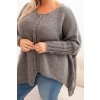 Grafitový dámský asymetrický plus size pletený svetr
