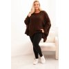 Hnědý dámský asymetrický plus size pletený svetr