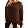 Hnědý dámský asymetrický plus size pletený svetr