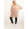 Pudrově růžový dámský pletený plus size svetr s příměsí mohéru