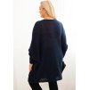 Tmavě modrý dámský pletený plus size svetr s příměsí mohéru