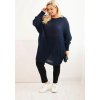 Tmavě modrý dámský pletený plus size svetr s příměsí mohéru