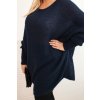 Tmavě modrý dámský pletený plus size svetr s příměsí mohéru