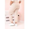 Světle béžové dámské bavlněné plus size kalhoty s páskem