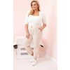 Světle béžové dámské bavlněné plus size kalhoty s páskem