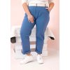 Modré dámské bavlněné plus size kalhoty s páskem
