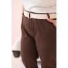 Hnědé dámské bavlněné plus size kalhoty s páskem