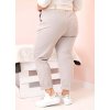 Béžové dámské bavlněné plus size kalhoty s páskem