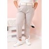 Béžové dámské bavlněné plus size kalhoty s páskem