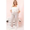 Béžové dámské bavlněné plus size kalhoty s páskem