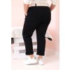 Černé dámské bavlněné plus size kalhoty s páskem