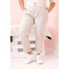 Smetanové dámské bavlněné plus size kalhoty s páskem