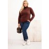 Hnědý dámský plus size svetr klasického střihu z viskózy