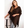Asymetrický dámský tmavě hnědý plus size svetr s výstřihem do V