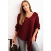 Asymetrický dámský vínový plus size svetr s výstřihem do V