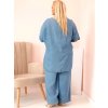 Modrá dámská plus size souprava halenky a širokých kalhot