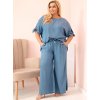 Modrá dámská plus size souprava halenky a širokých kalhot