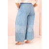 Světle modré dámské plus size kalhoty se širokými nohavicemi a výšivkou