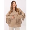 Béžová dámská viskózová mikina s třásněmi