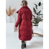 Vínový dlouhý dámský prošívaný kabát s páskem FAVI