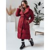 Vínový dlouhý dámský prošívaný kabát s páskem FAVI