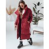 Vínový dlouhý dámský prošívaný kabát s páskem FAVI