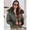 Khaki dámská stylová prošívaná bunda s ozdobnou kožešinou