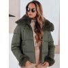 Khaki dámská stylová prošívaná bunda s ozdobnou kožešinou