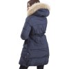 Tmavě modrá dámská prošívaná bunda s kožešinou