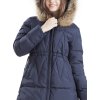 Tmavě modrá dámská prošívaná bunda s kožešinou