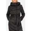 Černý dámský zimní prošívaný kabát s vázáním v pase