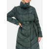 Tmavě zelený dámský zimní prošívaný kabát s vázáním v pase