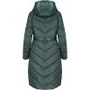 Tmavě zelený dámský zimní prošívaný kabát s vázáním v pase