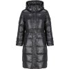 Černý dámský dlouhý péřový kabát s páskem