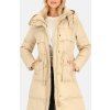 Béžová dámská péřová bunda s ozdobnými stahovacími šňůrkami