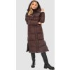 Hnědá dámská dlouhá péřová bunda s bočními rozparky