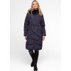 Tmavě modrý dámský dlouhý zimní prošívaný kabát