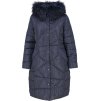 Tmavě modrý dámský dlouhý zimní prošívaný kabát