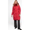 Červený dámský dlouhý zimní prošívaný kabát