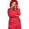 Červený dámský dlouhý zimní prošívaný kabát