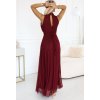 Vínové lesklé luxusní dlouhé šaty VERONICA s elegantním střihem
