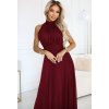 Vínové lesklé luxusní dlouhé šaty VERONICA s elegantním střihem