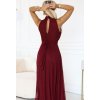 Vínové lesklé luxusní dlouhé šaty VERONICA s elegantním střihem