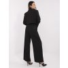Černý dámský elegantní komplet s crop sakem a širokými kalhotami